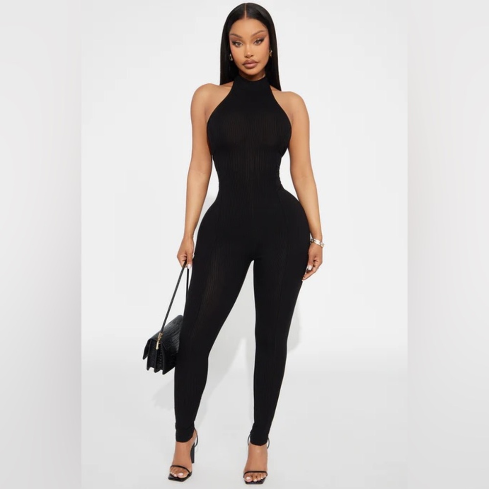Fashion nova Rubi Ribbed Jumpsuit - Black